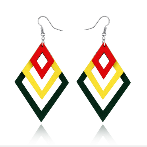 Boucles d'oreilles géométriques en bois naturel, rondes rectangulaires, carrées, gouttes creuses, boucles d'oreilles multicolores, grand, gracieux, 1 paire ► Photo 1/6