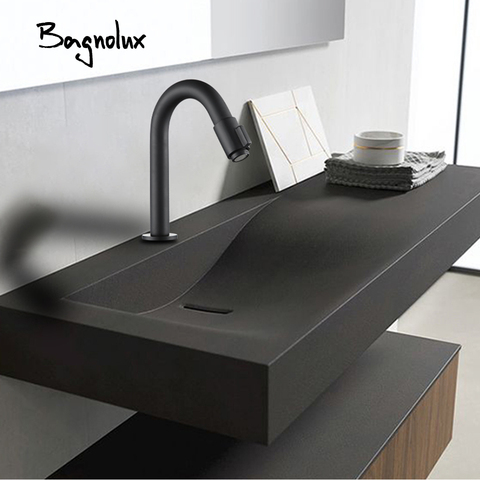 Bagnolux robinet de lavabo noir Mat, accessoires de salle de bains, robinet à levier unique en laiton massif ► Photo 1/6