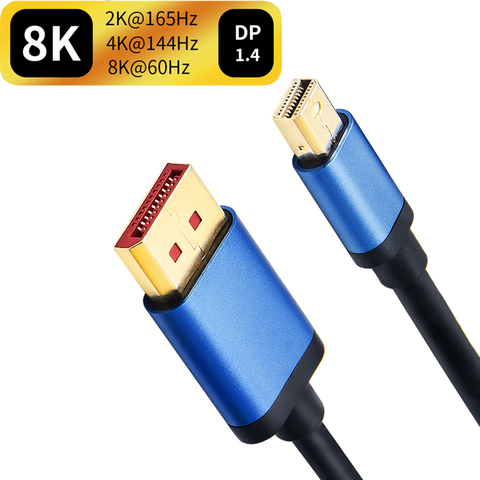 Displayport 1.4 câble 8K Mini DP à DP 1.4 câble 144hz/4K 165Hz/2K mâle Mini DP à Displayport câble Vesa conforme ► Photo 1/6