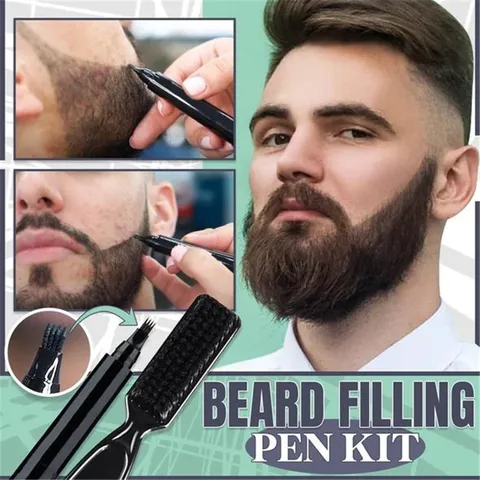 Kit de remplissage de barbe avec brosse, crayon de barbier, outil de Salon de coiffure pour le visage, outil de coiffure pour sourcils, moustache masculine, stylo de réparation de forme ► Photo 1/1