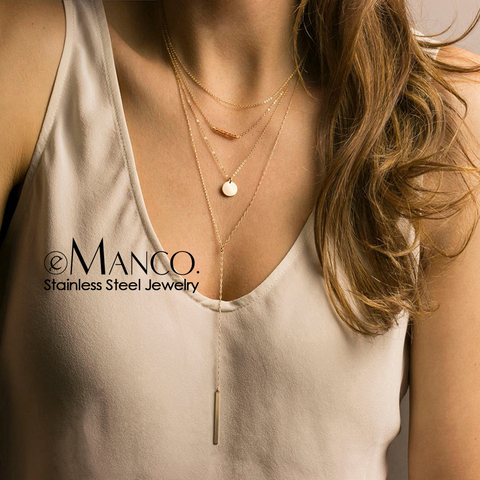 E-manco-collier multicouches ras du cou pour femmes, pendentif en acier inoxydable, bijoux 4 pièces, déclaration ► Photo 1/5