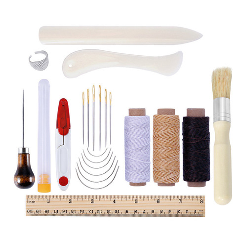 Kit d'outils multifonctions de démarrage pour reliure, règle en papier dossier à os couture maroquinerie, aiguilles à fil ciré, Kits artisanaux 1 ensemble ► Photo 1/6