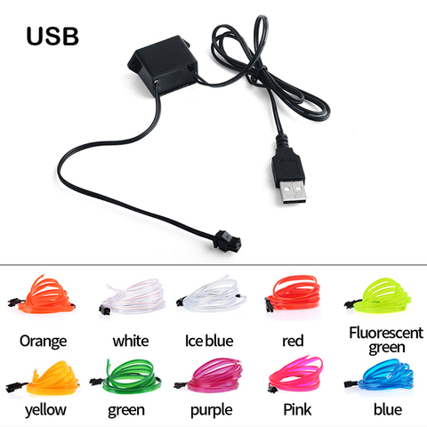 Voiture atmosphère lumière ligne froide lampe 1/2/3/5M Flexible intérieur accessoires Auto LED lumière ambiante bandes décoration avec USB ► Photo 1/6