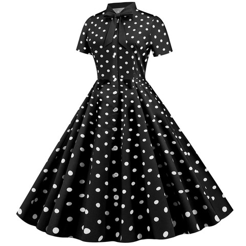 Dot imprimer femmes robes d'été 2022 élégant rétro Vintage 50s 60s Rockabilly Swing Pinup robe de bureau décontracté fête Vestidos rouge ► Photo 1/6