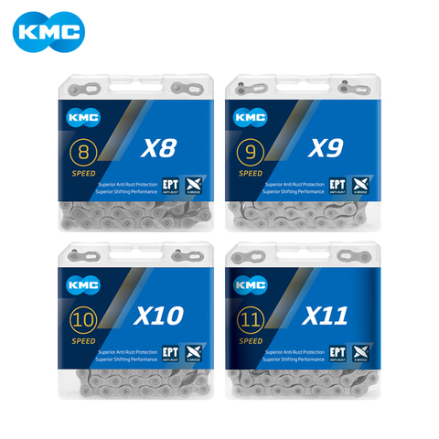 Chaîne KMC X8 X9 X10 X11 EPT, 116 maillons, 9V 10V 11V, 8 vitesses, argent, anti-rouille, Extra léger, Double, pour vtt, vélo de route ► Photo 1/6