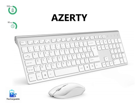 France Keyboard Combo clavier et souris sans fil - Full Size Slim Thin avec clavier numérique AZERTY avec batterie intégrée ► Photo 1/6