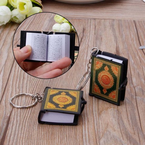 1 PC Mini arche coran livre vrai papier peut lire arabe le coran porte-clés musulman bijoux décoration cadeau clé pendentif ► Photo 1/4