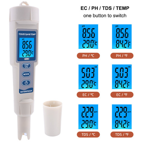 Testeur numérique de qualité de l'eau, 4 en 1, TDS/PH/EC/température PH-3508, avec rétro-éclairage, étanche, 48% de réduction ► Photo 1/6