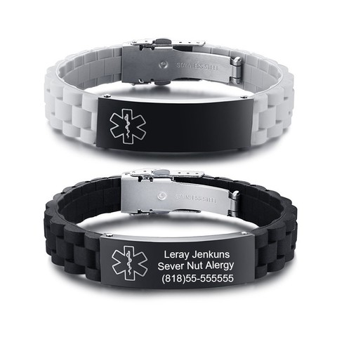 Gravure gratuite alerte médicale ID Bracelet Sport Silicone Persoanlzied glace Message bricolage longueur pour hommes et femmes enfants ► Photo 1/6