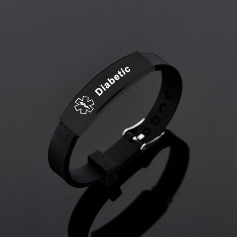 Bracelet noir en Silicone, acier inoxydable, alerte médicale, identification, pour diabétique, épilepsie, SOS, gravure, pour hommes ► Photo 1/6