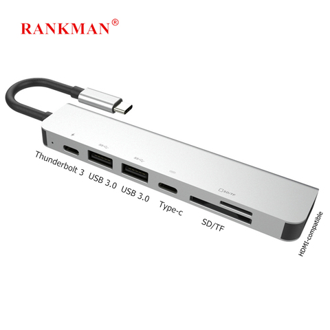 Rankman type-c vers HDMI-compatible USB C 3.0 SD TF carte lecteur adaptateur pour MacBook Samsung S10 Dex Huawei p30 Dock xiaomi 10 TV ► Photo 1/6