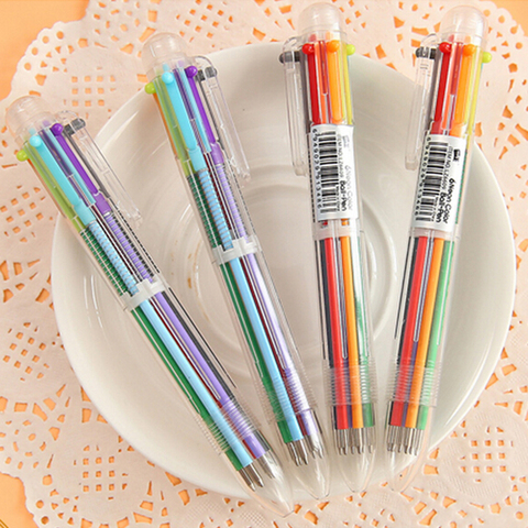 Vente en gros 1 pièces stylo à bille Six couleurs nouvelle papeterie créative fournitures scolaires stylo à bille multicolore stylos d'étude ► Photo 1/6