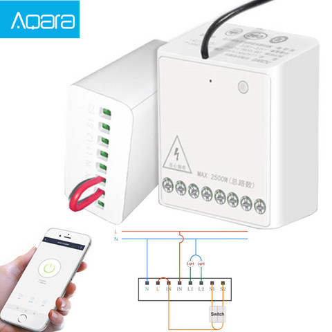 Aqara LLKZMK11LM Module de contrôle bidirectionnel contrôleur de relais sans fil 2 canaux fonctionnent pour l'application de maison intelligente et le Module de contrôle de Kit à la maison ► Photo 1/6