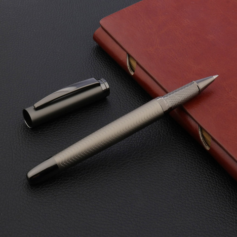 Stylo à bille ondulée en métal brossé 2022, de luxe, de haute qualité, avec pistolet gris et noir, encre pour signature, fournitures scolaires et de bureau ► Photo 1/6