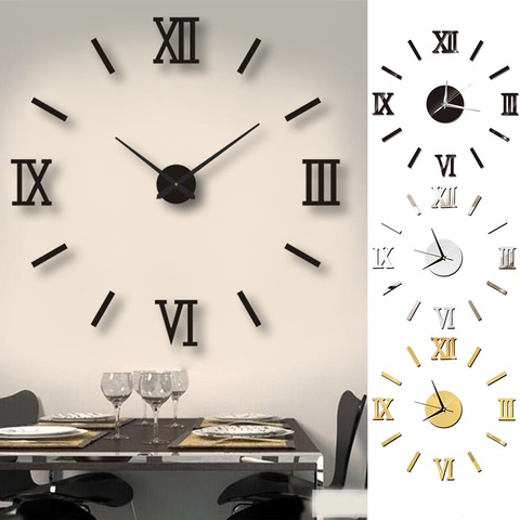 Bricolage horloges murales 3D effet miroir Horloge acrylique autocollant mural Art salon décor à la maison moderne Design Horloge Quartz aiguille montre ► Photo 1/6