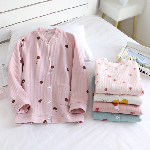 Style japonais automne et hiver tout-en-un blouse dames pur coton épaississement air coton chaud maison vêtements femmes pyjamas ► Photo 1/6