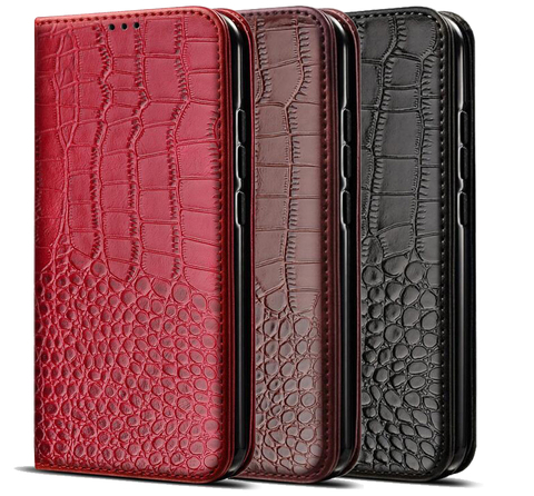 Coque de téléphone Samsung à rabat, étui portefeuille magnétique en cuir texture Crocodile pour Galaxy A3 A5 A6 A7 2015/6/7/8/9 S8 S7 S6 Edge ► Photo 1/6