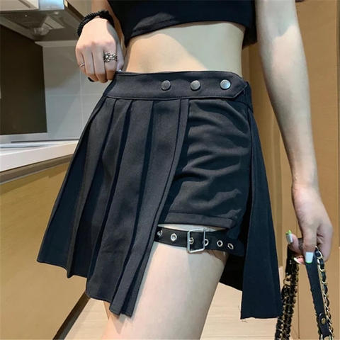 Sexy gothique femmes Mini jupe taille haute plissé Punk noir été jupes fille jupe 2022 Chic irrégulière Streetwear jupe avec ► Photo 1/6