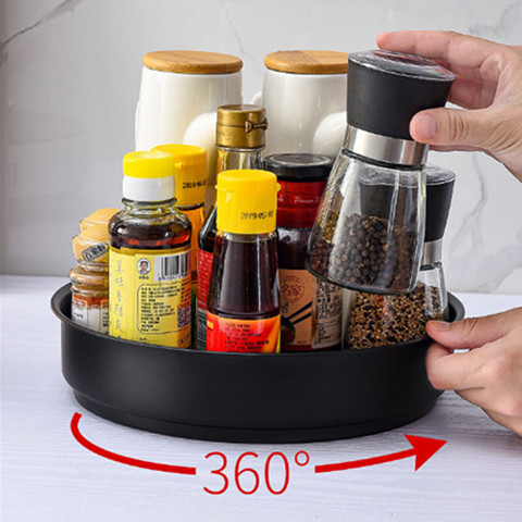 Plateau rotatif en acier inoxydable, récipient de rangement de cuisine, pot à épices, collation cosmétique, plateau de rangement de condiments, boîte de rangement, 360 ► Photo 1/6