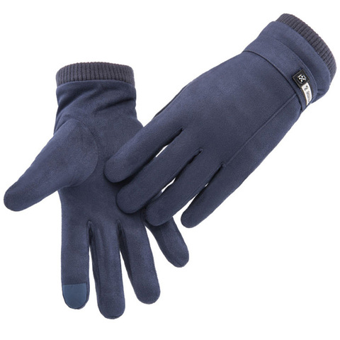 Mitaines de cyclisme élastiques en cuir suédé et en peluche chaude pour hommes, nouvelle collection hiver, gants de cyclisme C62 ► Photo 1/6