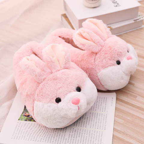 Femmes hiver pantoufles mignon rose lapin dessin animé Design chaud maison en peluche tête silencieux intérieur étage adulte fille dame maison chaussures ► Photo 1/6