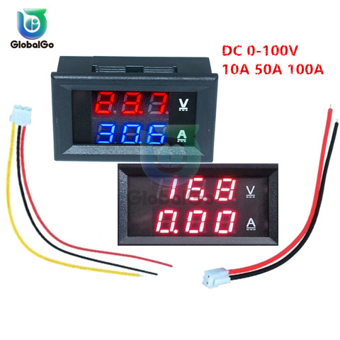 Voltmètre de voiture numérique ampèremètre moto indicateur de tension testeur testeur de compteur de courant 12V 2pin 3pin câble DC100V 10A 50A 100A ► Photo 1/6