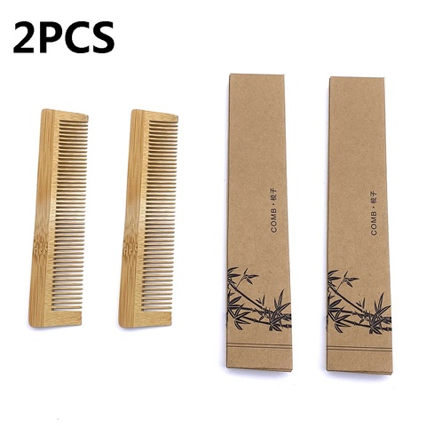 Peigne en bambou naturel biodégradable, 2 pièces, brosse de Massage pour cheveux, soins capillaires et beauté, vente en gros ► Photo 1/6