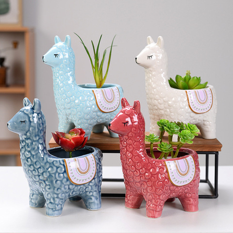 Céramique mouton forme animaux Pots de fleurs Mini cochon plante Pot bassin Micro Vase bonsaï Succulent planteur décor artisanat poterie en Pot ► Photo 1/6