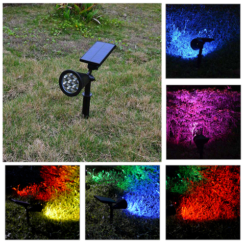 7 énergie solaire LED lampe de jardin coloré projecteur extérieur pelouse paysage lumières applique murale ► Photo 1/6