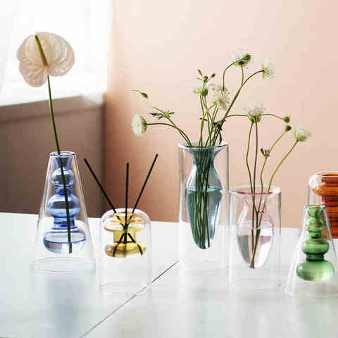 Nordique maison bureau décoration Vases en cristal pour l'intérieur hydroponique fleur vitrail Vase verre fleur Base salon bureau ► Photo 1/6