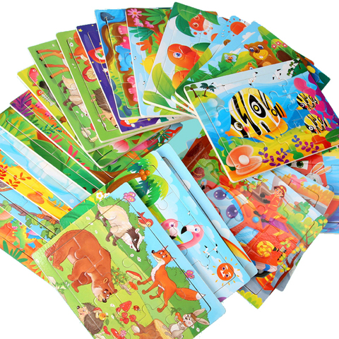 15*11cm 12 pièces Puzzle en bois enfants jouets éducatifs dessin animé Animal/trafic 3dD Puzzle en bois jouets pour enfants cadeaux ► Photo 1/6