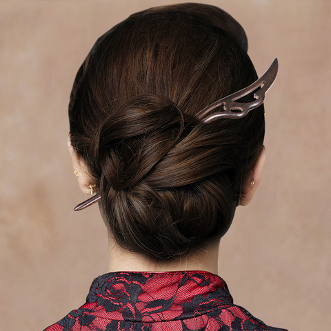 Traditionnel Vintage ancien chinois épingles à cheveux sculpté en bois fourche à cheveux japonais pinces à cheveux hacher des bâtons pour cheveux femmes fille mariée ► Photo 1/6