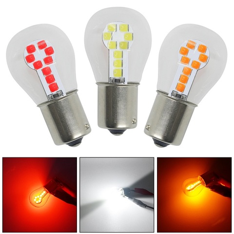 Ampoules Led 1156 BA15S P21W Led 1157 BAY15D, 1 pièce, feux de stop de voiture DRL, clignotants 12V, blanc, rouge, jaune, 3030 18SMD ► Photo 1/6