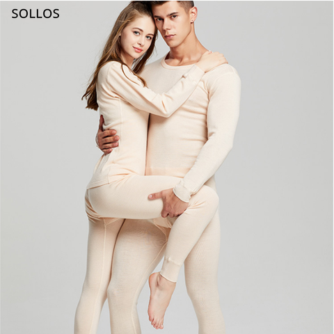 100% véritable laine merino ensemble pyjama femme hiver homme chaud sexy lingerie complet sous vetement thermique vêtements hivert dames legging long calecon survetement                 peignée intérieurs à manches lon ► Photo 1/6