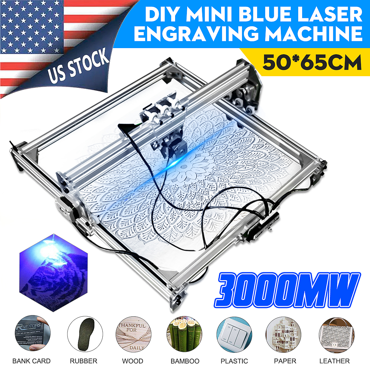 50*65cm Mini 3000MW bleu Laser CNC Machine de gravure 2 axes DC 12V bricolage Laser graveur bureau bois routeur Cutter imprimante ► Photo 1/6