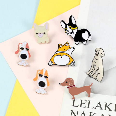 Broches de Collection chien, dessin animé, Corgi Bulldog, vestes, pull, Badge, épingle animale en émail pour femmes, bijoux en tendance ► Photo 1/6