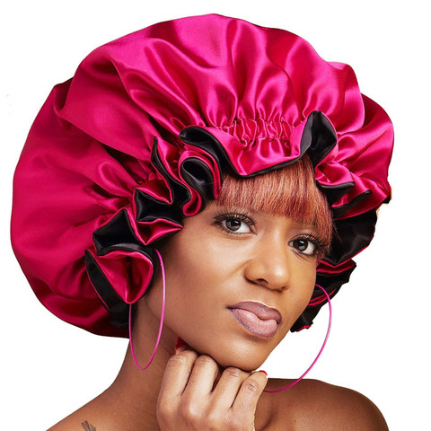 Femmes grande taille beauté impression Satin soie Bonnet nouveau Extra Large Satin doublé Bonnet sommeil nuit casquette couvre-tête Bonnet chapeau en gros ► Photo 1/6