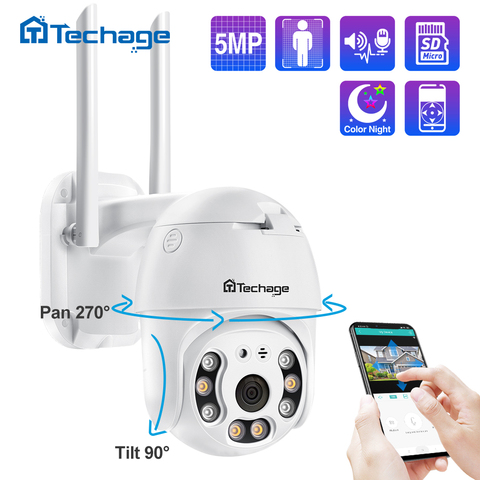 Techage WIFI caméra IP 5MP PTZ vitesse dôme 1080P extérieur sans fil AI caméra de sécurité 2MP couleur nuit bidirectionnelle Audio P2P ONVIF ► Photo 1/6