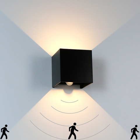 Applique murale à LED avec détection de mouvement, lampe en aluminium, convient aussi bien pour un mur extérieur qu'intérieur, luminaire de jardin, étanche et conforme à la norme IP 65, AC90-260 V ► Photo 1/6