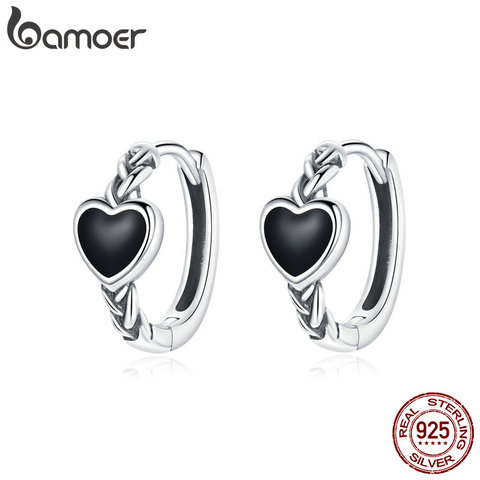 Bamoer véritable 925 argent Sterling hypoallergénique noir amour boucles d'oreilles pour les femmes Animal mode femmes bijoux Orecchini BSE456 ► Photo 1/6