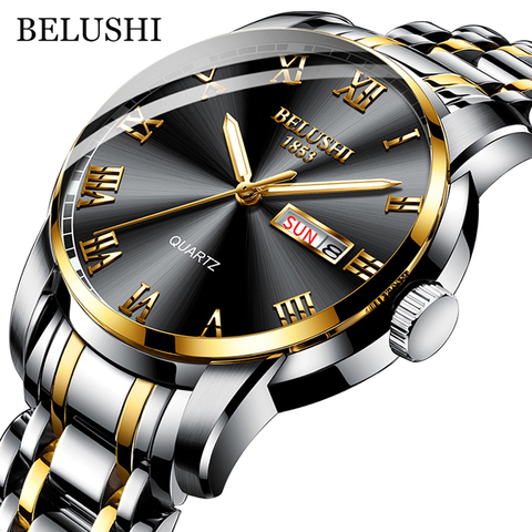 BELUSHI haut marque montre hommes en acier inoxydable entreprise Date horloge étanche montres lumineuses hommes de luxe Sport Quartz montre-bracelet ► Photo 1/6
