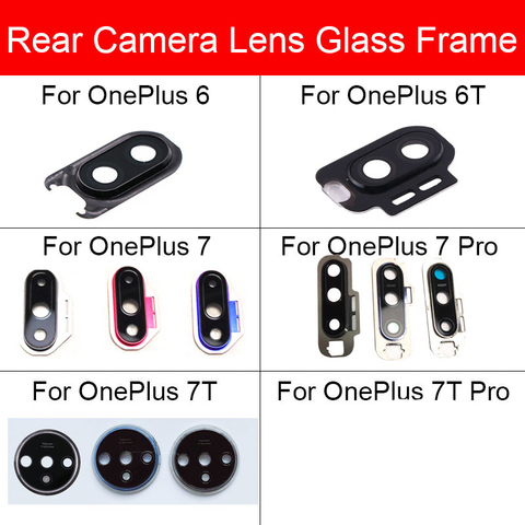 Arrière grand objectif en verre d'appareil photo avec autocollant pour Oneplus 6 6T 7T Pro arrière caméra lentille en verre cadre de remplacement pièces de réparation ► Photo 1/6