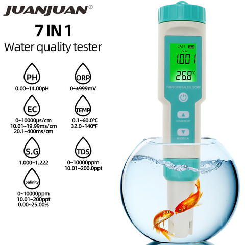 7 en 1 ORP/salinité/PH/TDS/EC/SG/TEMP mètre testeur de PH numérique ORP moniteur détecteur de qualité de l'eau pour Aquarium de soupe de piscine 30% de réduction ► Photo 1/6