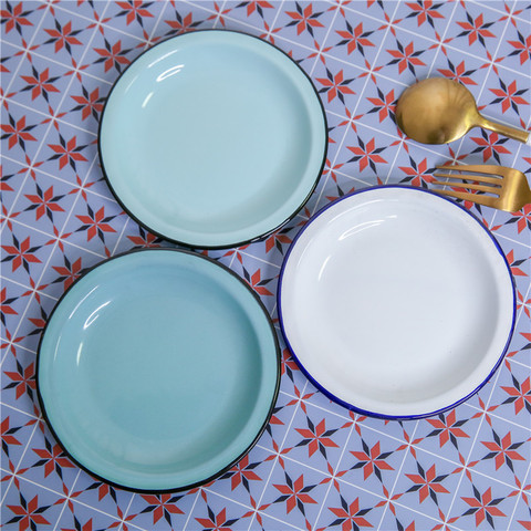 Assiette à fruits ronde en émail japonais de 14.5 cm de diamètre, assiette à collation rétro nostalgique ► Photo 1/4