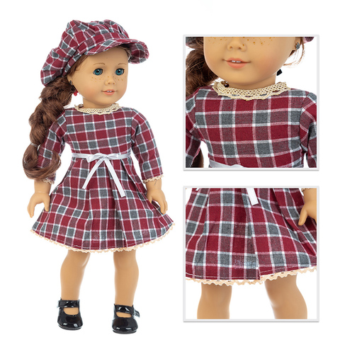 NewHat avec jupe à carreaux rouges, costumes adaptés aux vêtements de poupées américaines de 18 pouces, chaussures non incluses. ► Photo 1/6