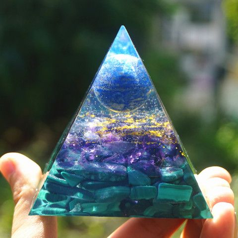 Sphère Lapis Lazuli faite à la main Orgone pyramide améthyste Malachite cristal guérison Orgonite 60mm ► Photo 1/6