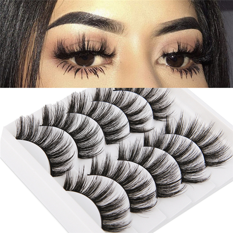 5 paires 3D Faux vison cheveux doux Faux cils moelleux vaporeux longs cils épais à la main doux cils maquillage Extension outils ► Photo 1/6