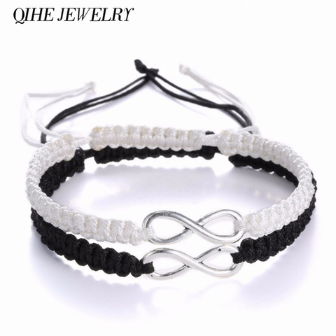 QIHE – kit de bracelets tressés Infinity 2 pièces, ensemble de bracelets d'amitié avec ruban, bijoux à la mode pour Couples amoureux ► Photo 1/6