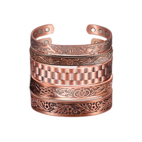 Bracelet magnétique en cuivre pur pour hommes, 6 pièces, Vintage, réglable, aimant, manchette, santé, énergie ► Photo 1/6