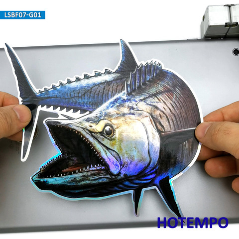 7.87 pouces 20cm grande taille poisson thon rouge Laser brillant pêche en plein air autocollants pour ordinateur portable bagages verre boîte voiture Style autocollants ► Photo 1/6